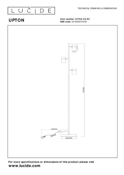Lucide UPTON - Floor lamp - 3xGU10 - Smoke Grey - technical